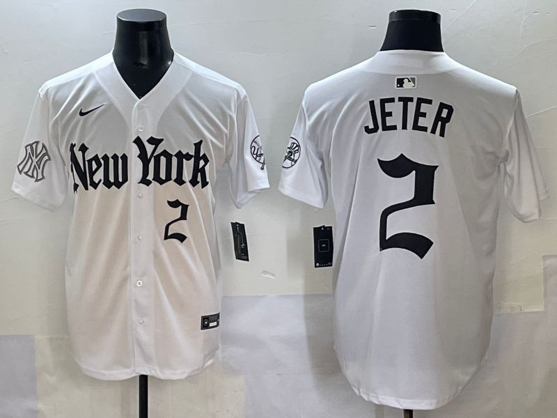 Men 2025 New York Yankees #2 Jeter White Five generations Joint Name Nike MLB Jersey style 13->oakland raiders->NFL Jersey
